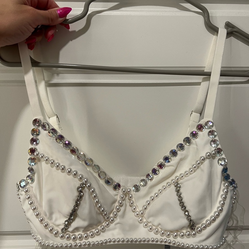 Elegant White Embellished Bra
